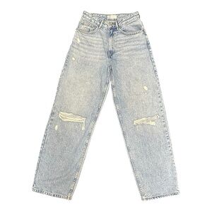 ZARA blue wide leg high waisted high rise distressed ripped jeans